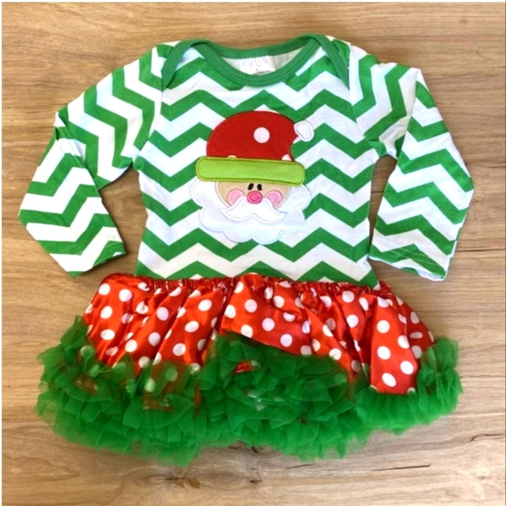 Boutique Santa Chevron Onesie Tutu 18-24mo